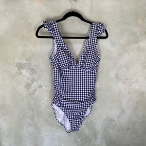Gingham white and navy swimsuit